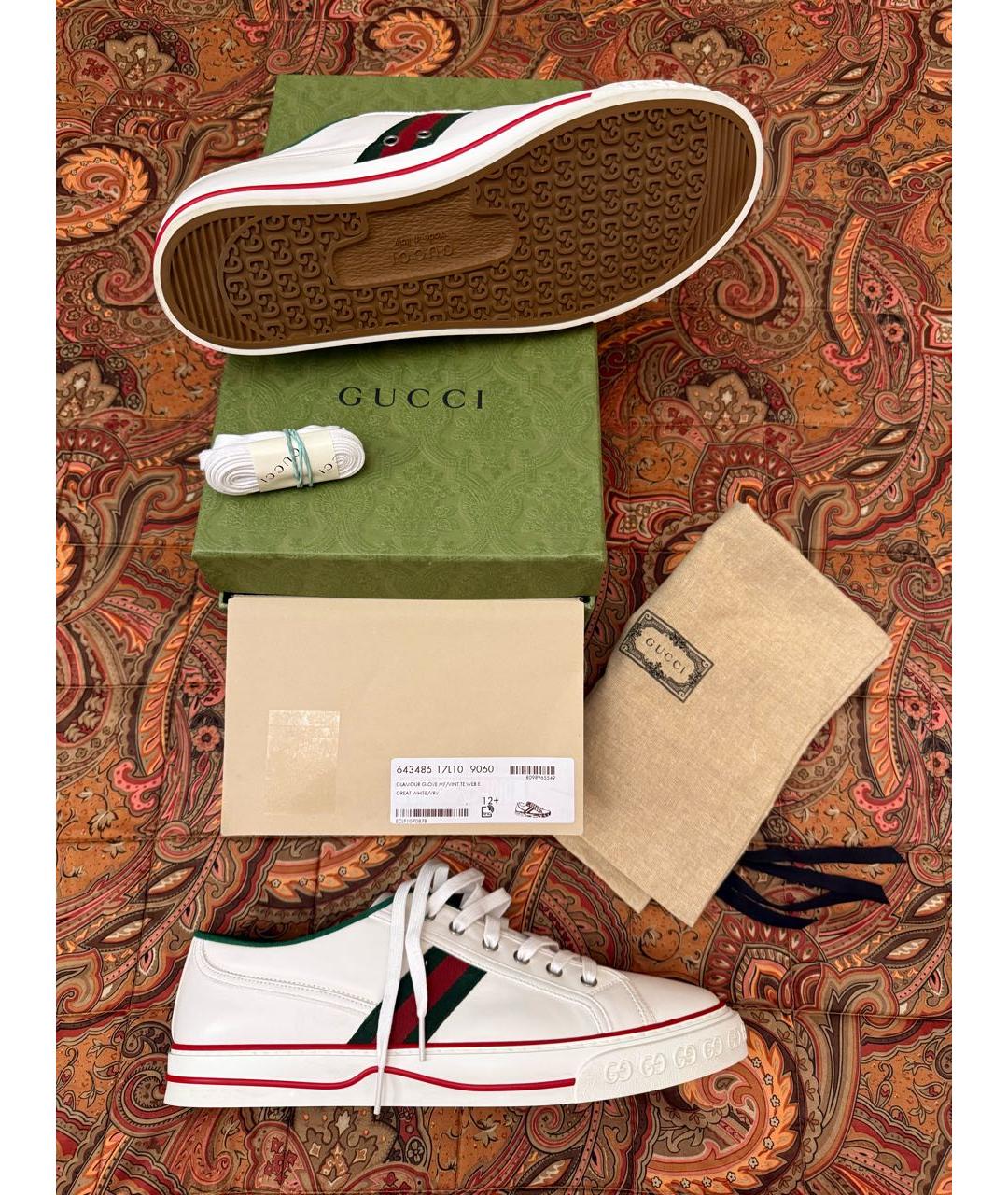 GUCCI Белые кожаные низкие кроссовки / кеды, фото 5