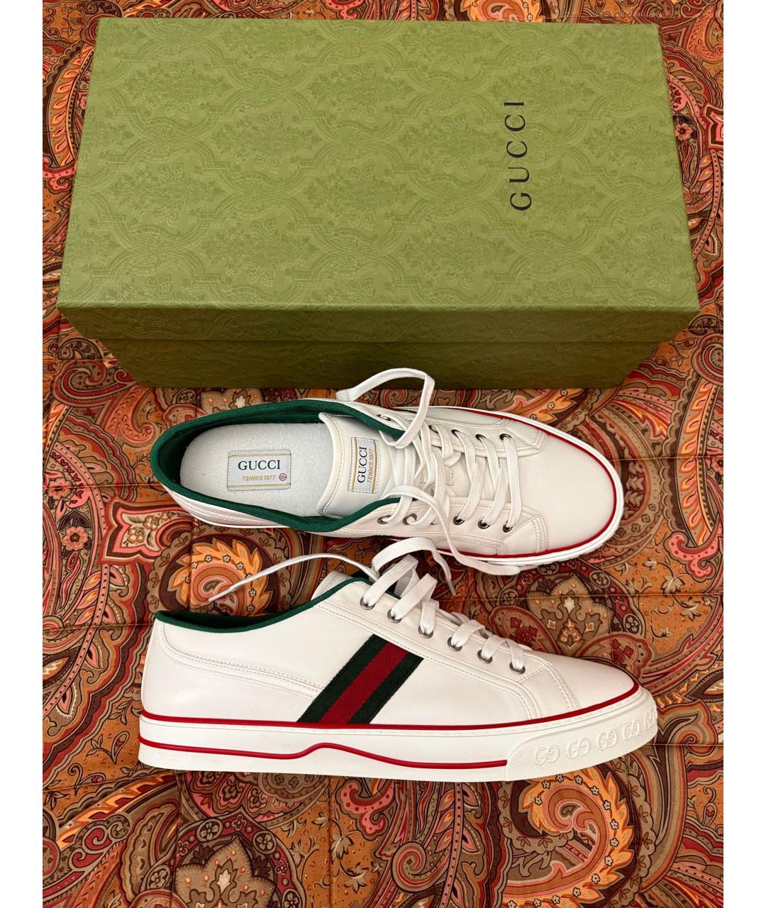 GUCCI Белые кожаные низкие кроссовки / кеды, фото 9