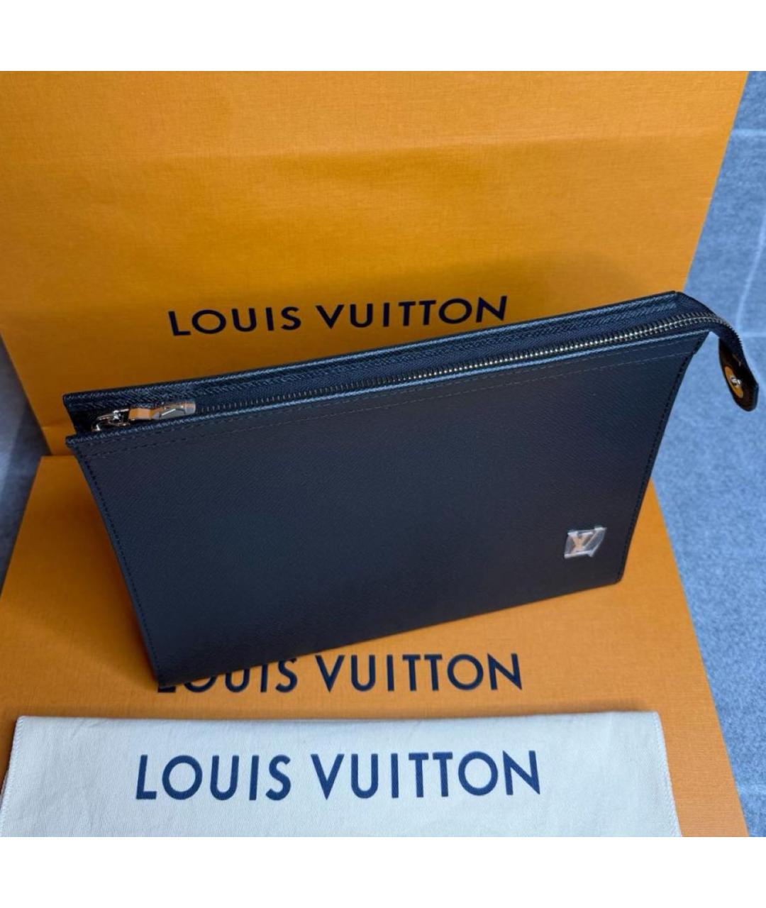 LOUIS VUITTON Черная кожаная папка для документов, фото 5