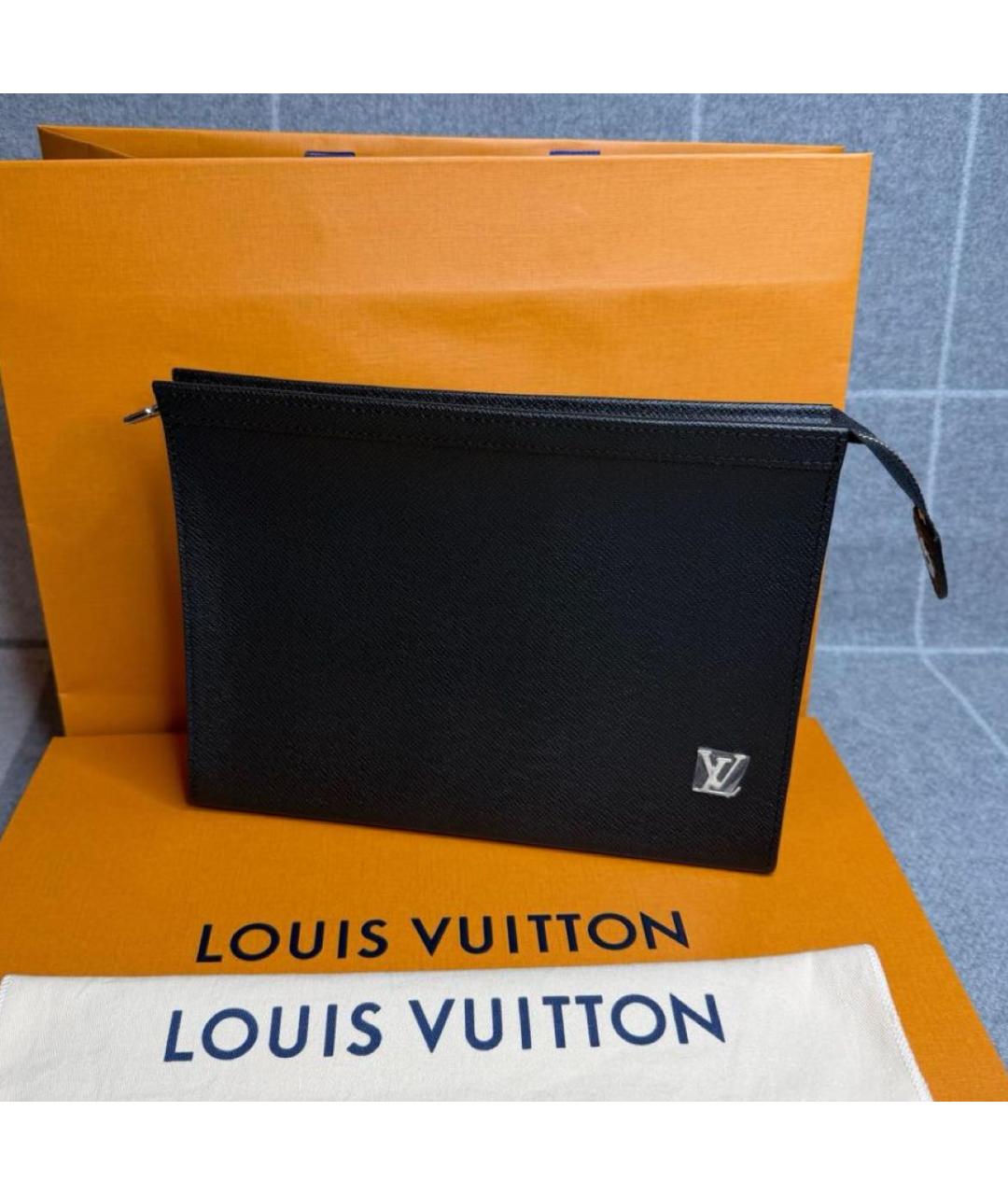 LOUIS VUITTON Черная кожаная папка для документов, фото 3