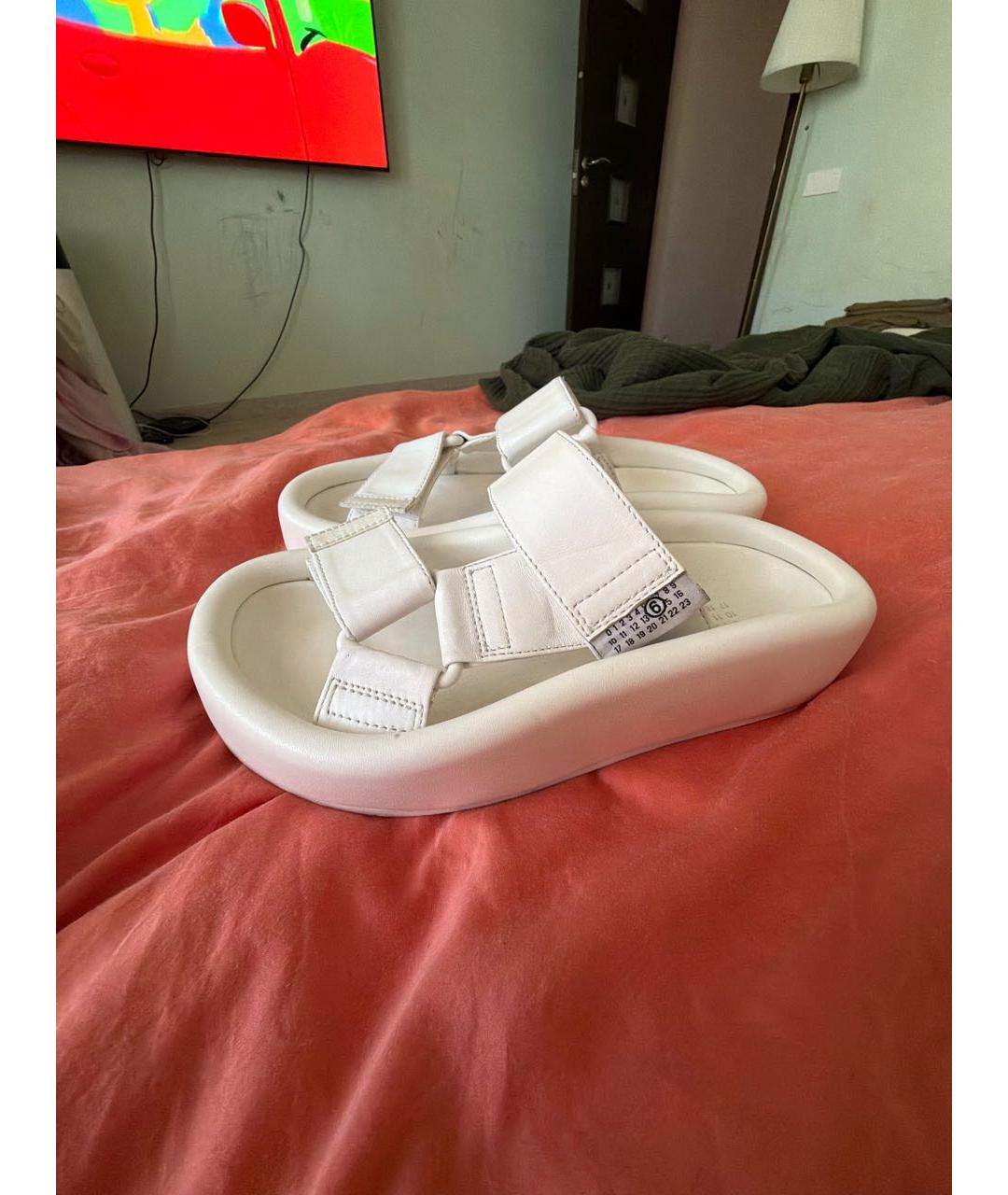 MAISON MARGIELA Белые кожаные шлепанцы, фото 5