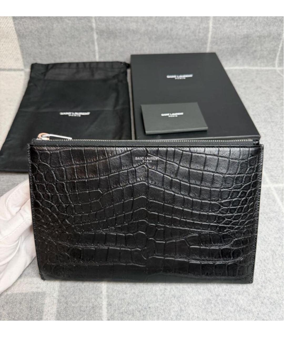 SAINT LAURENT Черная кожаная папка для документов, фото 3