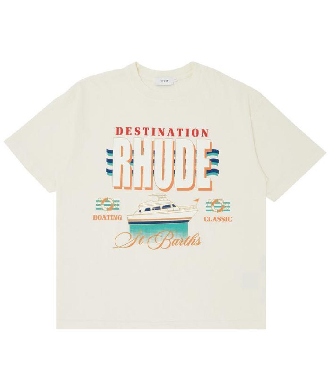 RHUDE Белая хлопковая футболка, фото 6