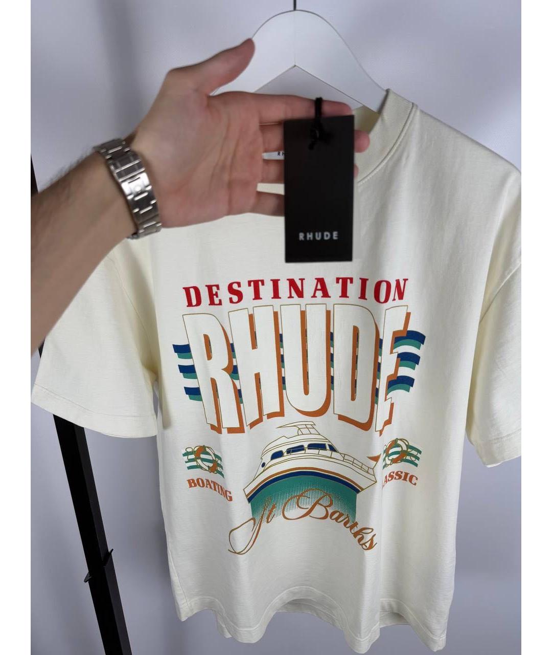 RHUDE Белая хлопковая футболка, фото 4
