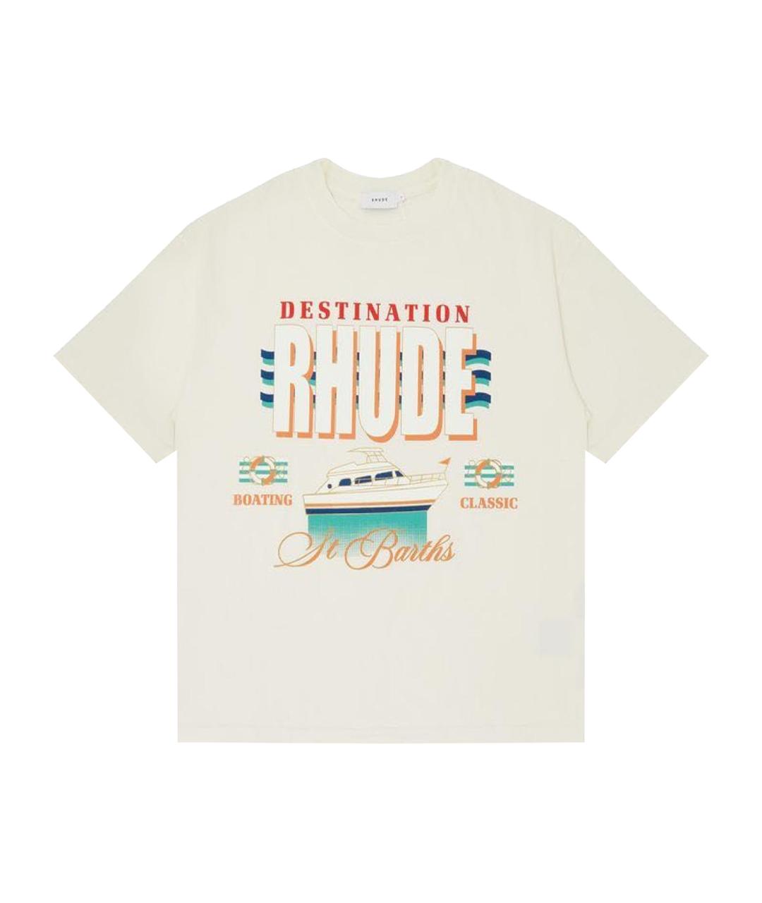 RHUDE Белая хлопковая футболка, фото 1