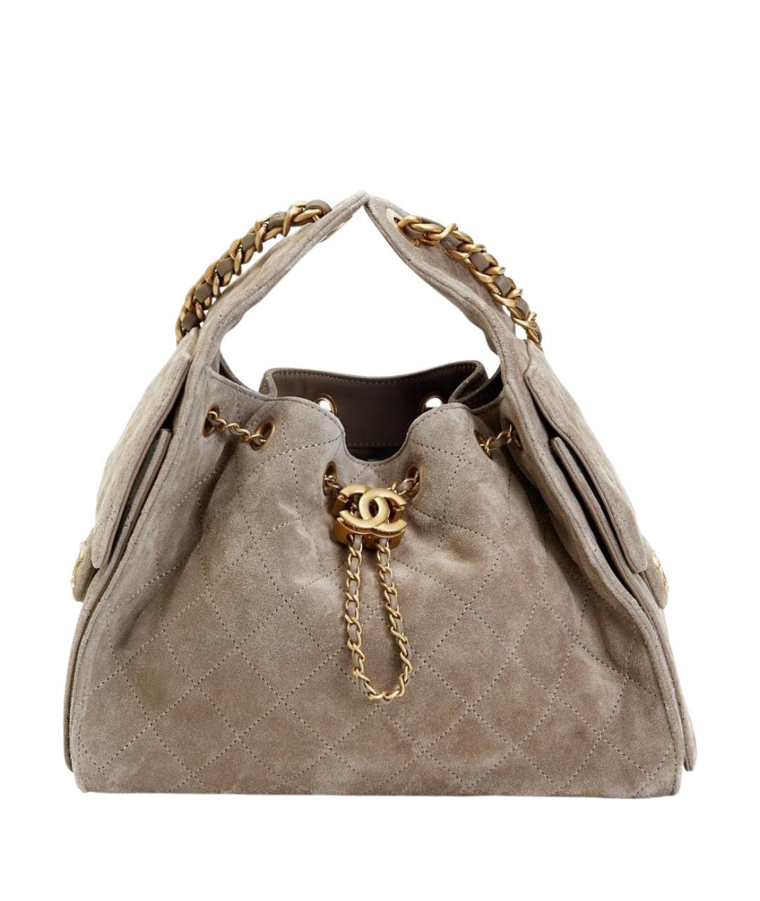 CHANEL Бежевая замшевая сумка с короткими ручками, фото 1