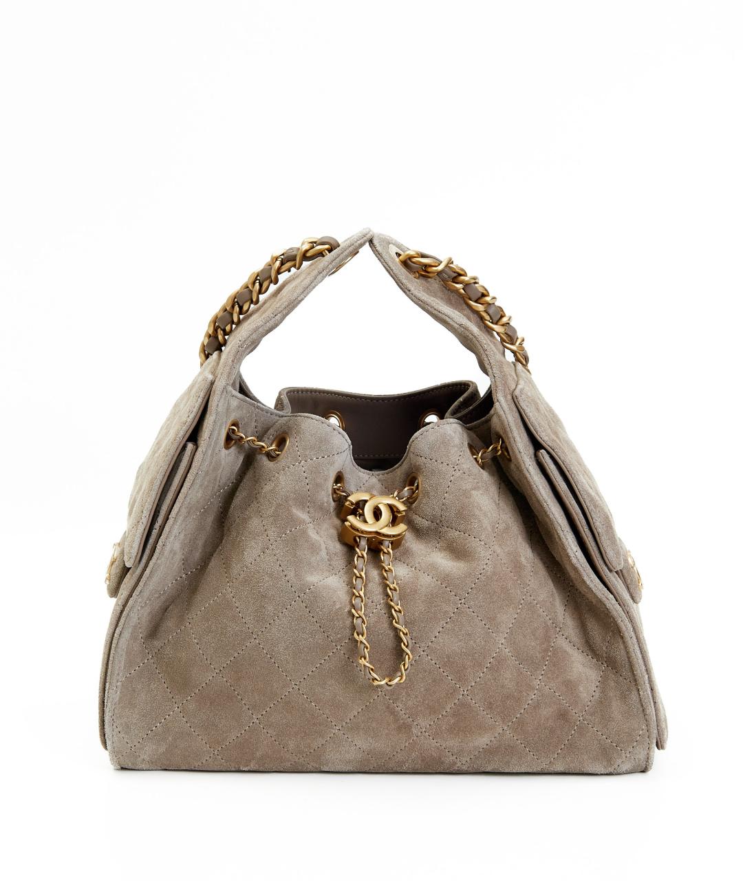 CHANEL Бежевая замшевая сумка с короткими ручками, фото 7