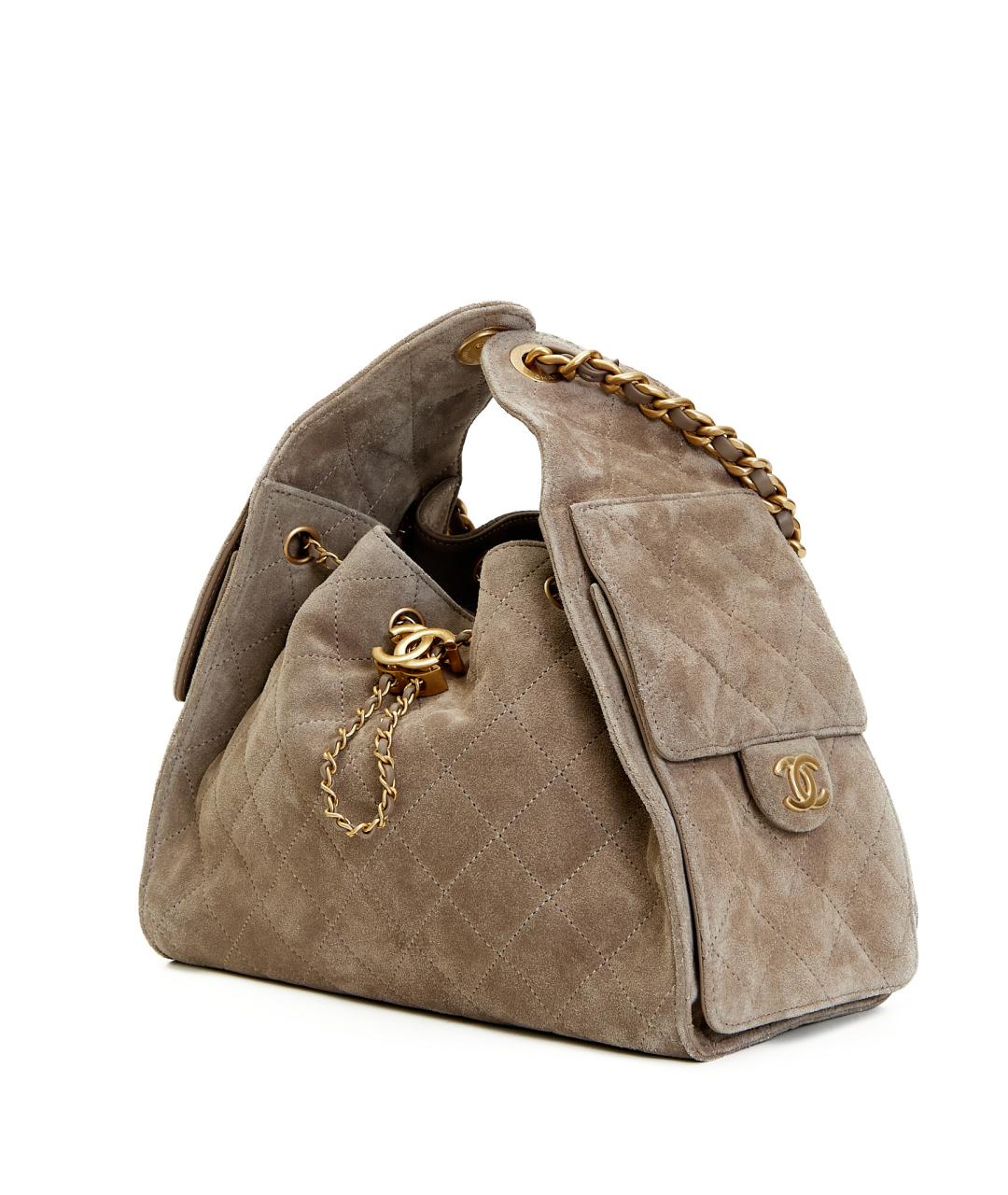CHANEL Бежевая замшевая сумка с короткими ручками, фото 3
