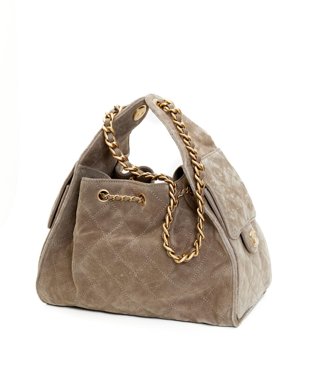 CHANEL Бежевая замшевая сумка с короткими ручками, фото 4