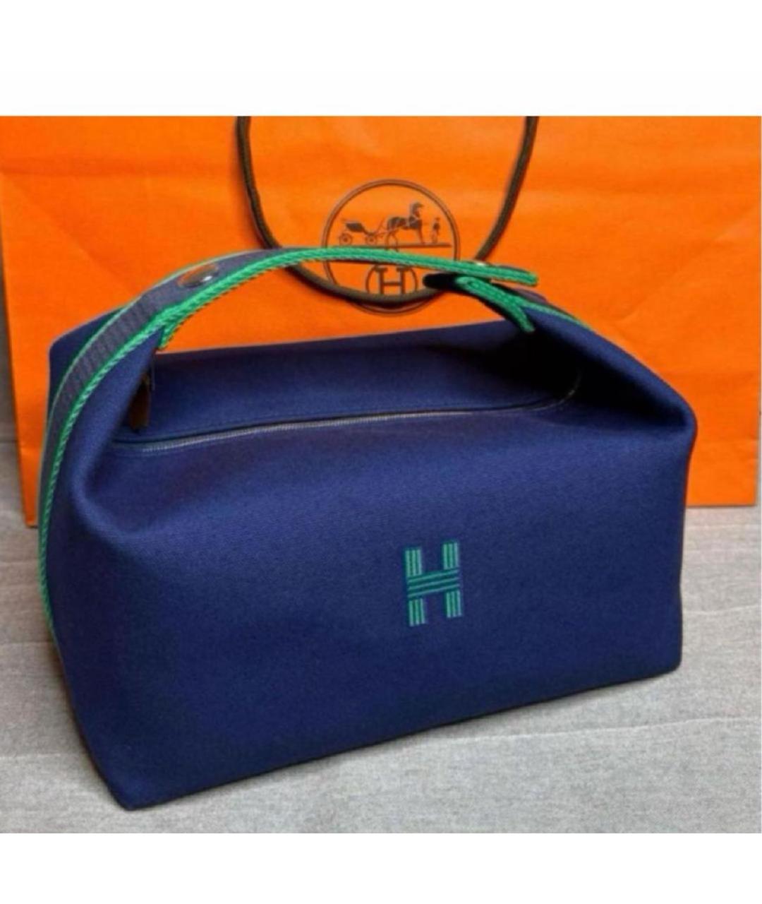 HERMES Темно-синяя хлопковая косметичка, фото 2