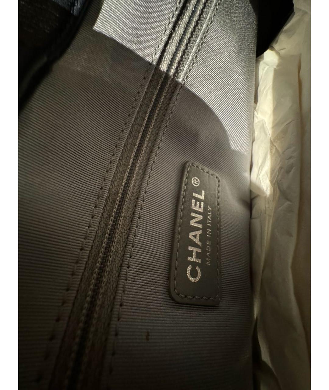 CHANEL Темно-синяя кожаная сумка тоут, фото 7