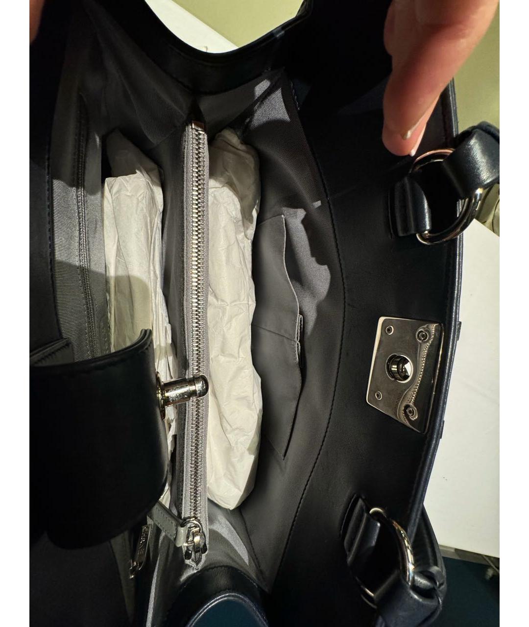 CHANEL Темно-синяя кожаная сумка тоут, фото 4