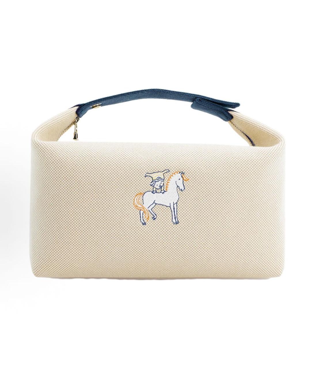 HERMES Бежевая тканевая косметичка, фото 3