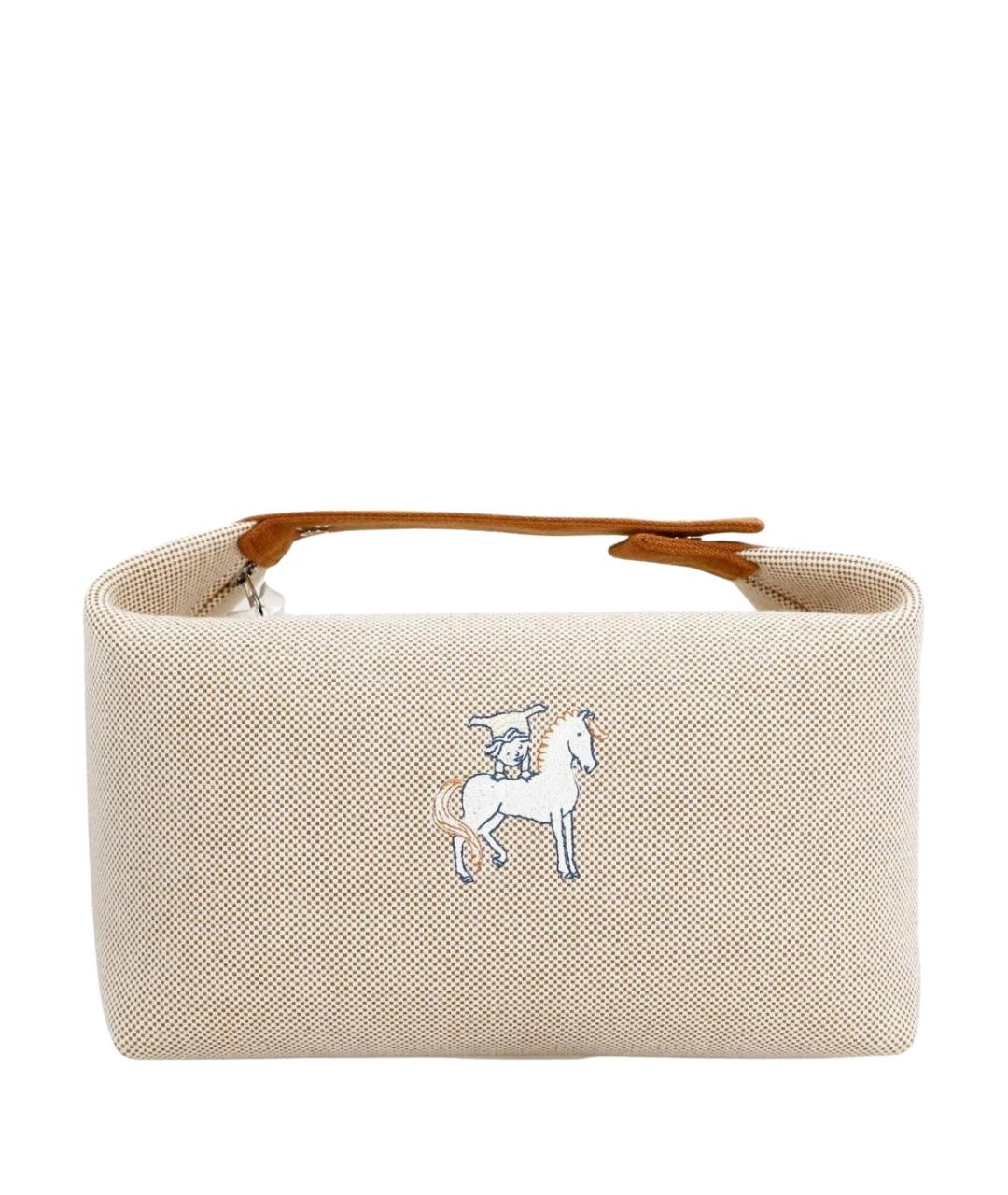 HERMES Бежевая тканевая косметичка, фото 1