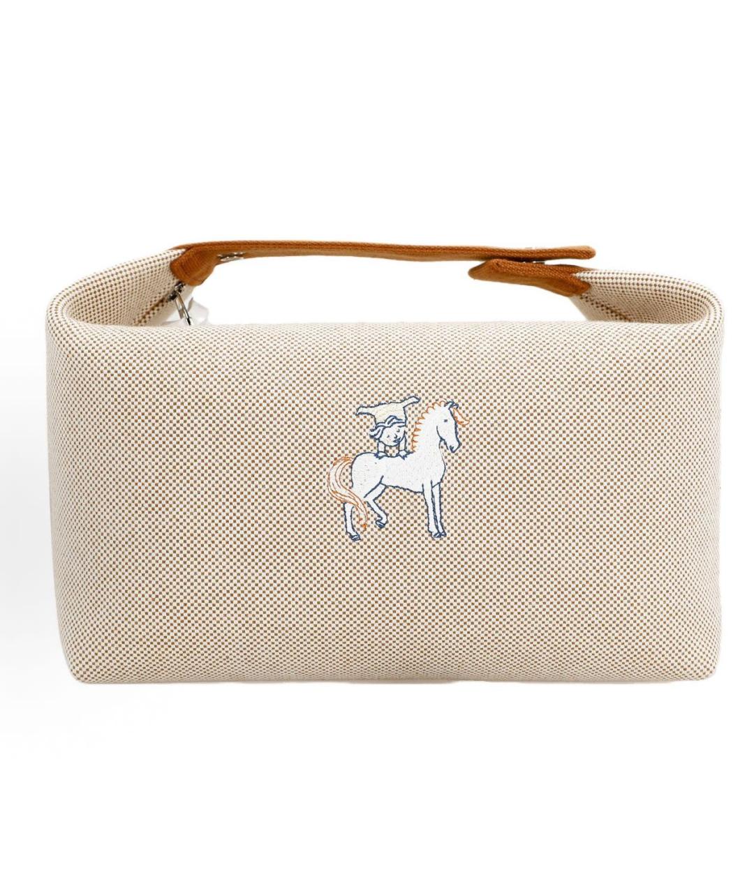 HERMES Бежевая тканевая косметичка, фото 3