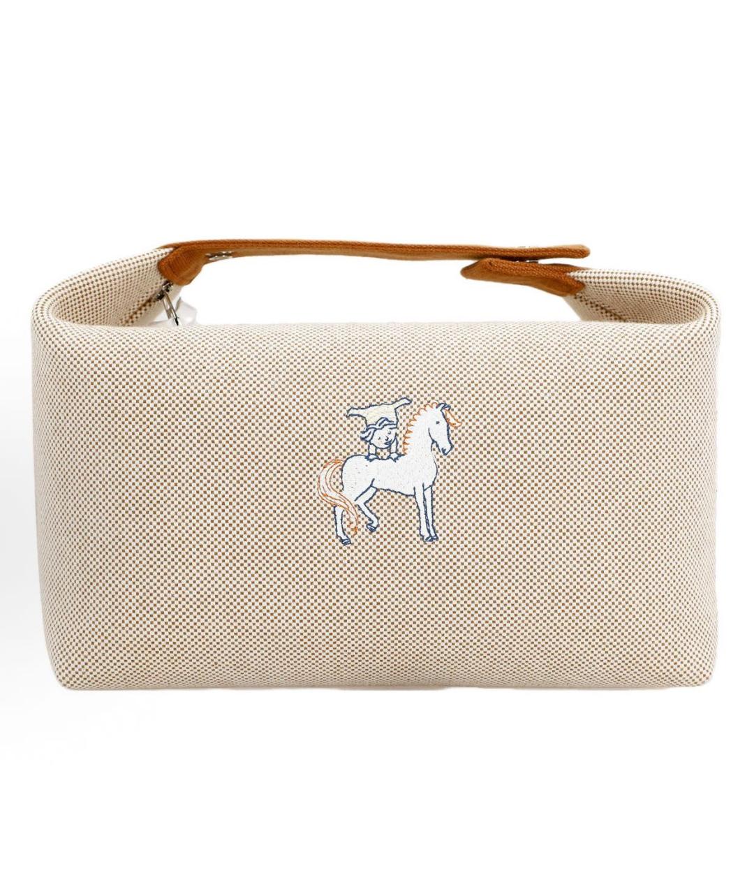 HERMES Коричневая тканевая косметичка, фото 3