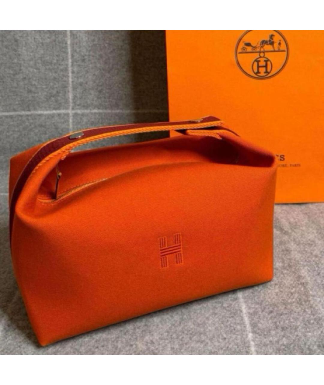 HERMES Оранжевая хлопковая косметичка, фото 2