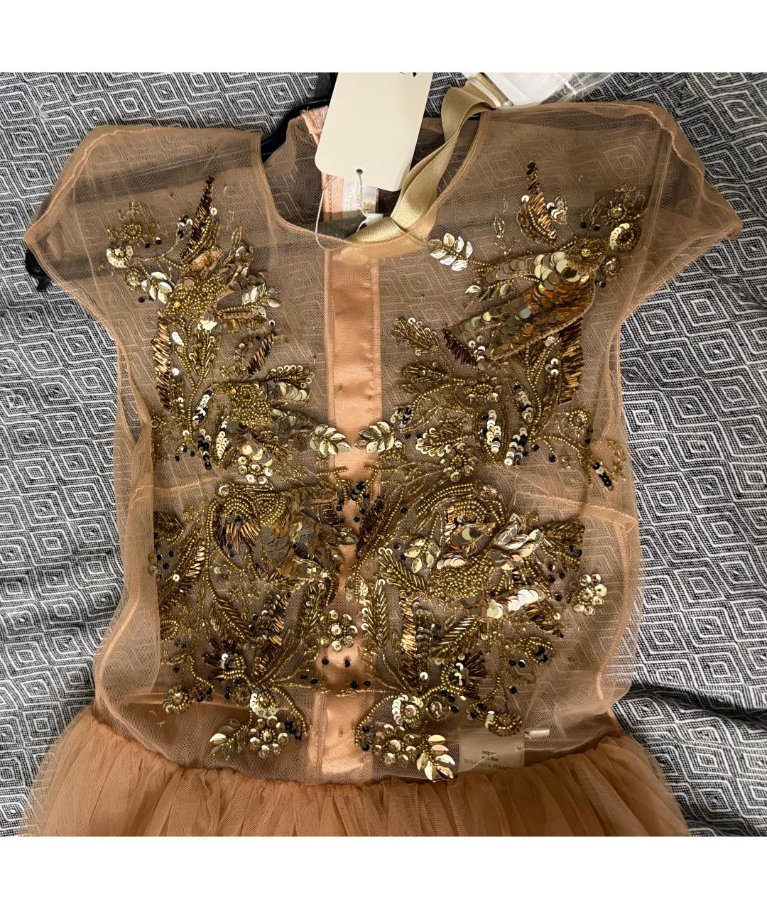 ELISABETTA FRANCHI Бежевое сетчатое вечернее платье, фото 6