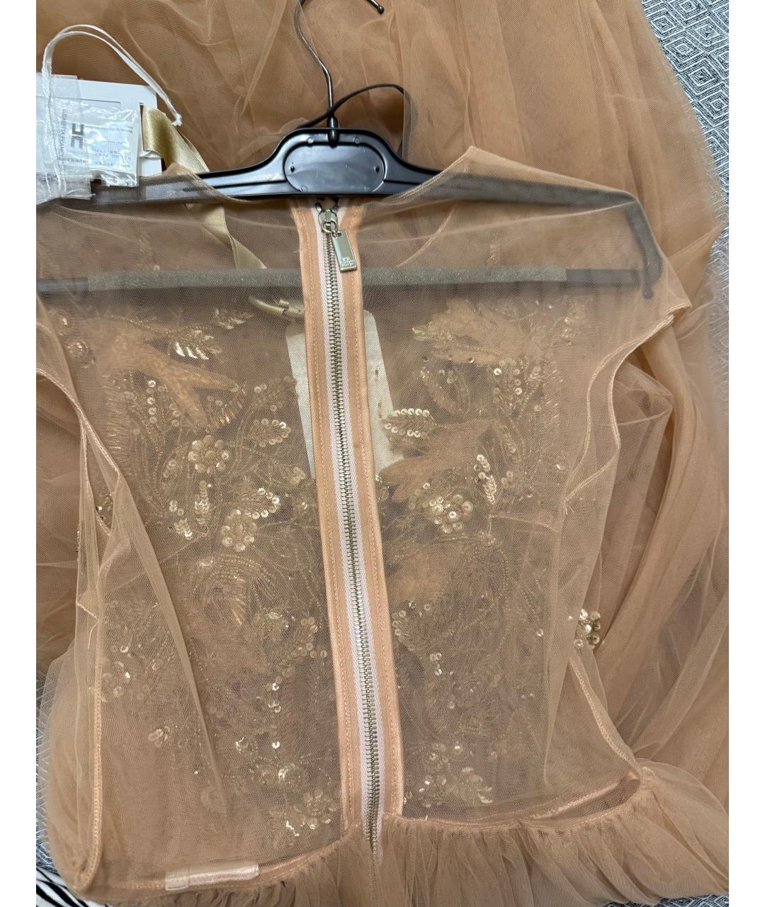 ELISABETTA FRANCHI Бежевое сетчатое вечернее платье, фото 8