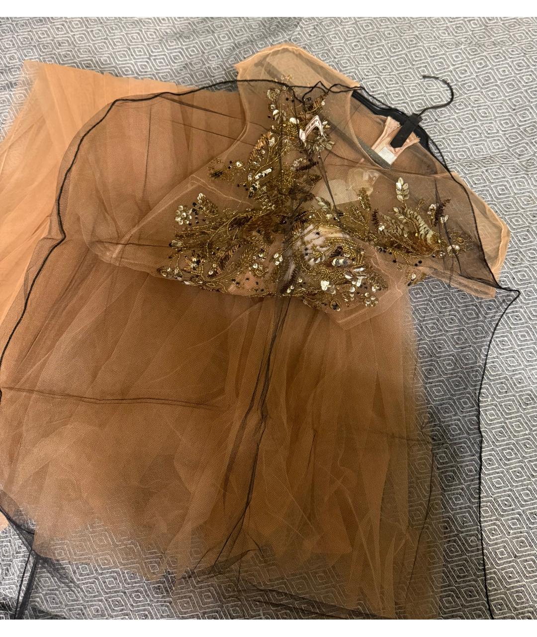 ELISABETTA FRANCHI Бежевое сетчатое вечернее платье, фото 7