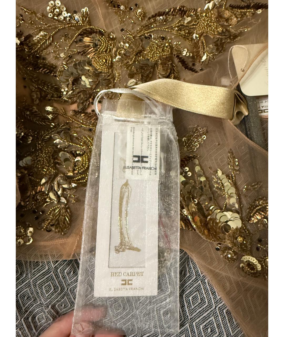 ELISABETTA FRANCHI Бежевое сетчатое вечернее платье, фото 4