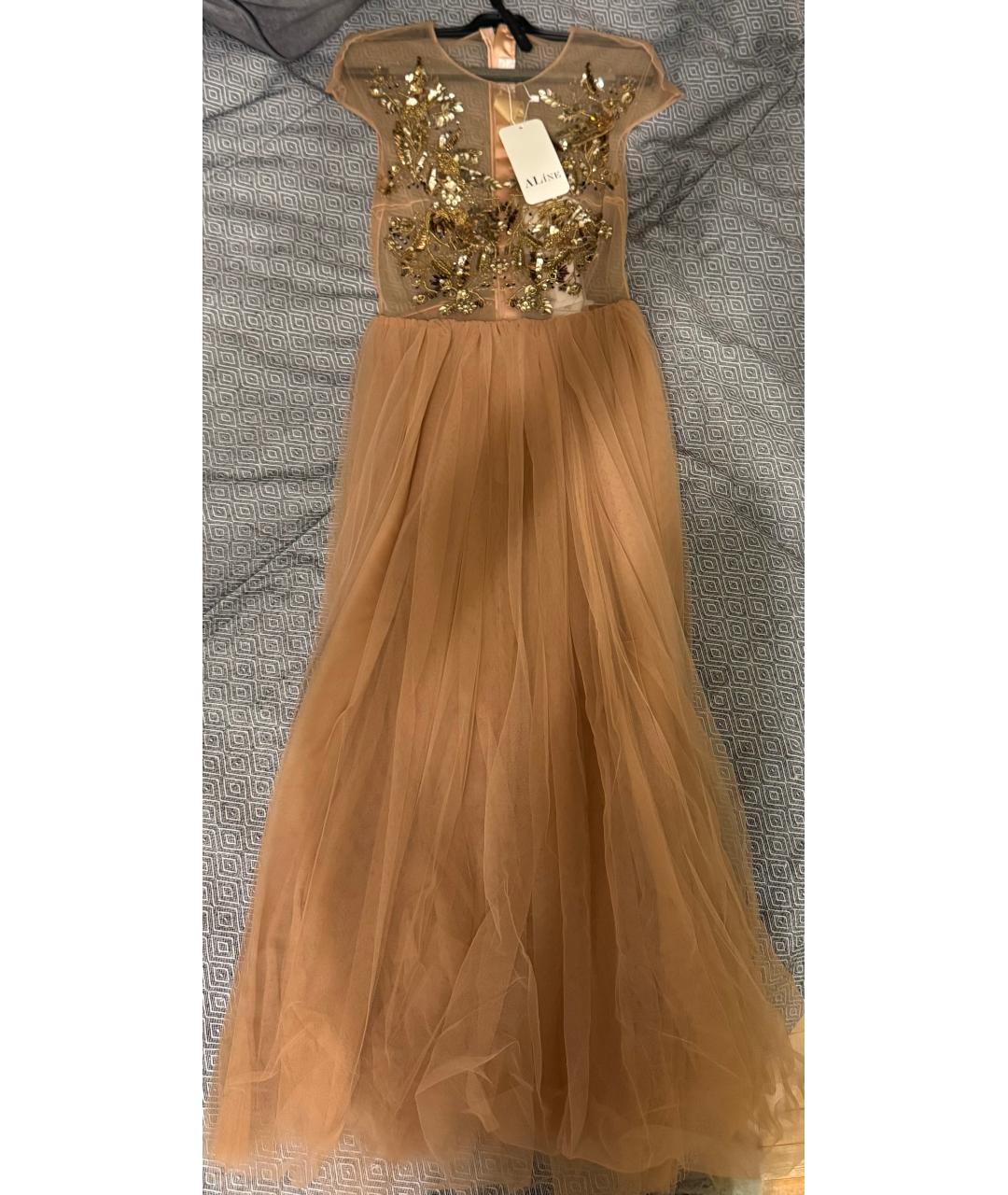 ELISABETTA FRANCHI Бежевое сетчатое вечернее платье, фото 10