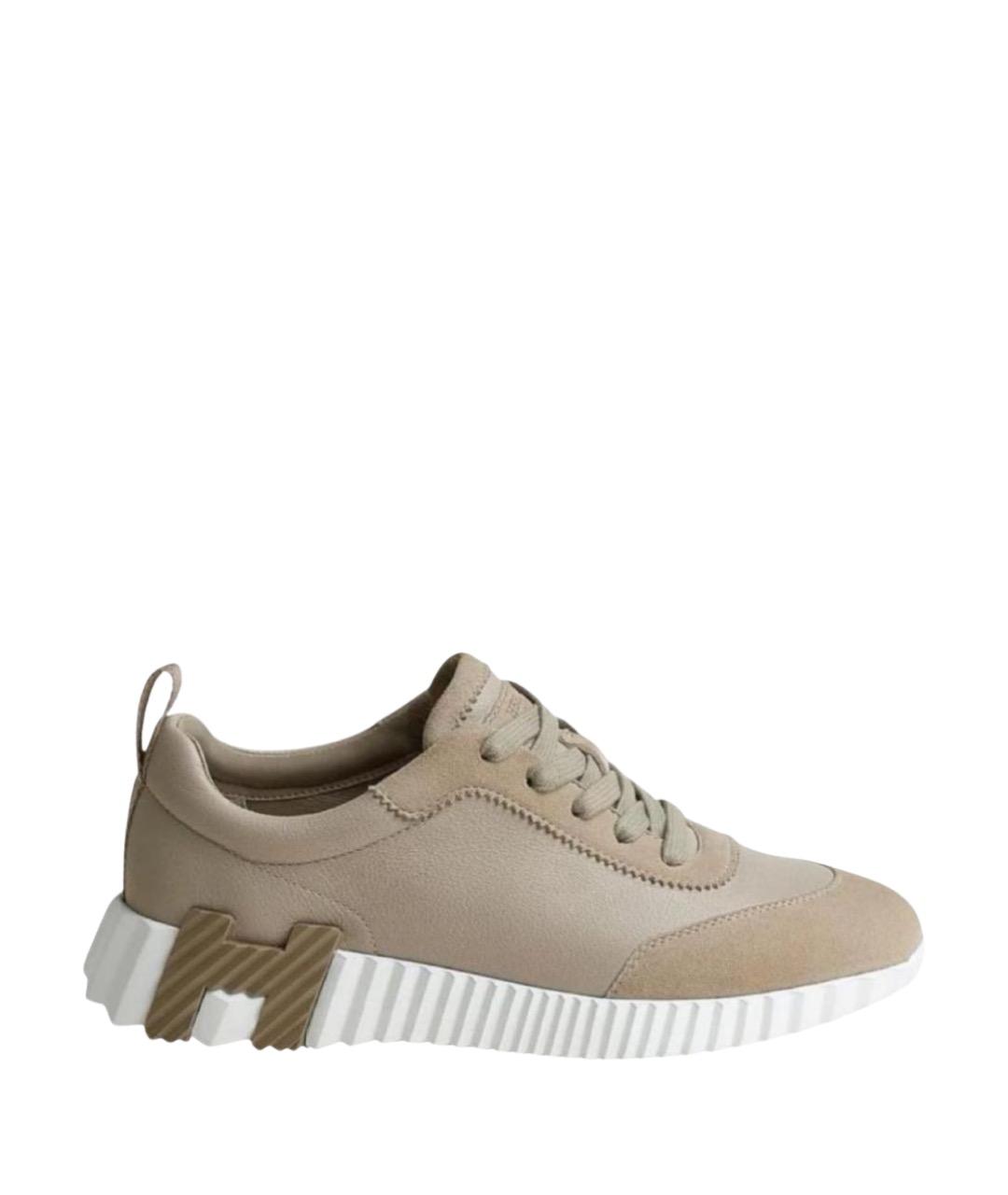 HERMES Бежевые кожаные кроссовки, фото 1