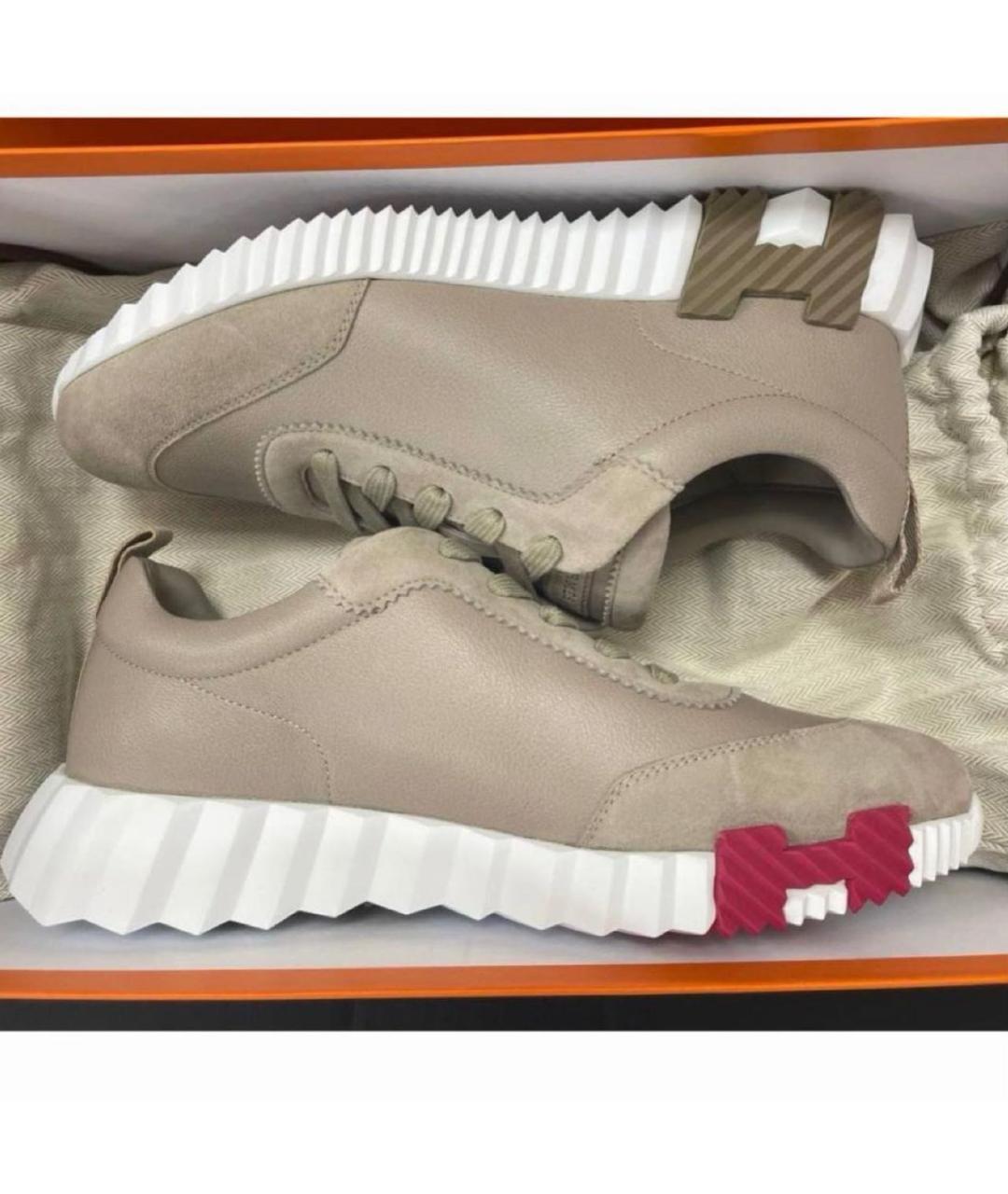 HERMES Бежевые кожаные кроссовки, фото 2