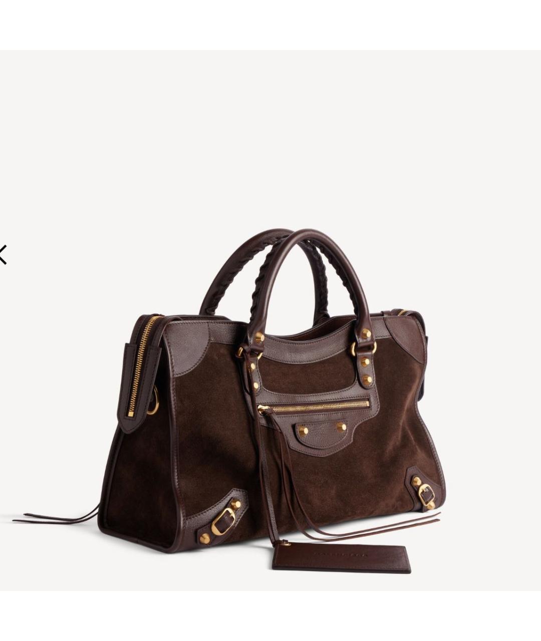 BALENCIAGA Коричневая замшевая сумка тоут, фото 2