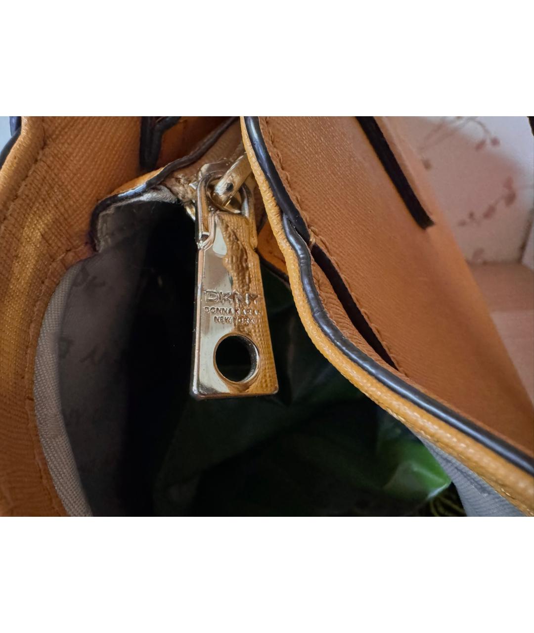 DKNY Оранжевая кожаная сумка тоут, фото 4