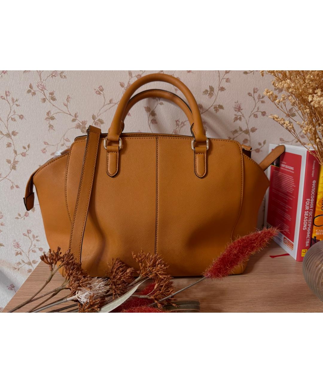 DKNY Оранжевая кожаная сумка тоут, фото 3