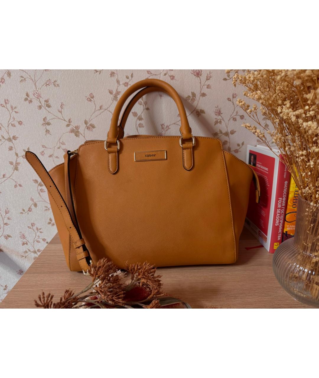 DKNY Оранжевая кожаная сумка тоут, фото 10