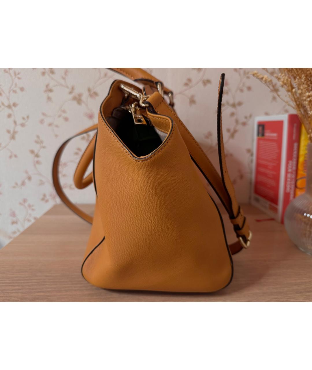 DKNY Оранжевая кожаная сумка тоут, фото 2