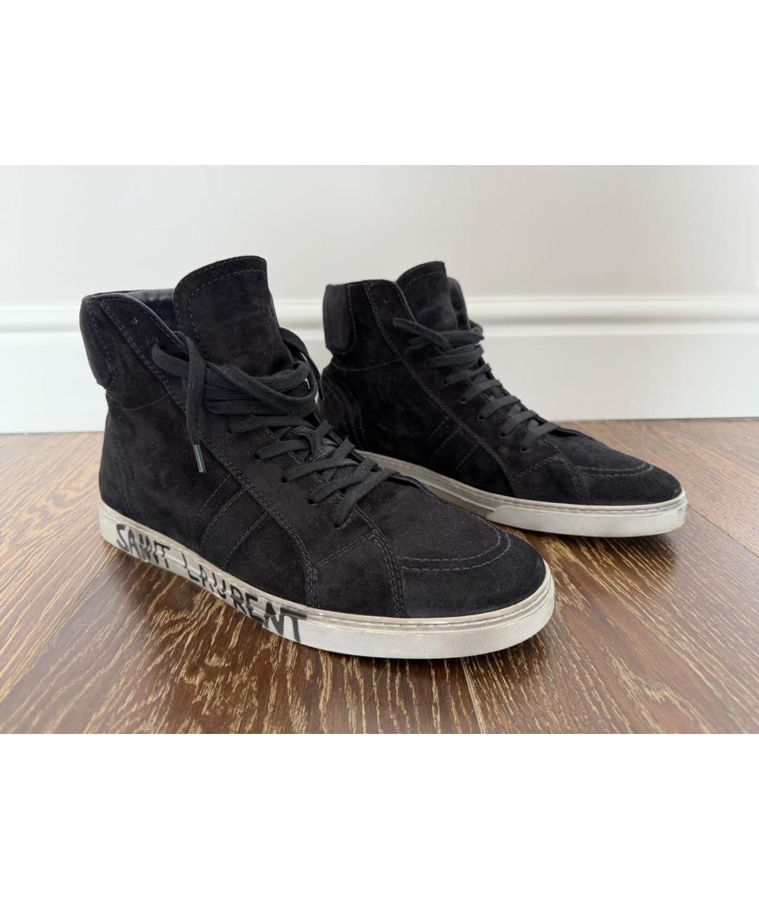 SAINT LAURENT Черные замшевые высокие кроссовки / кеды, фото 5