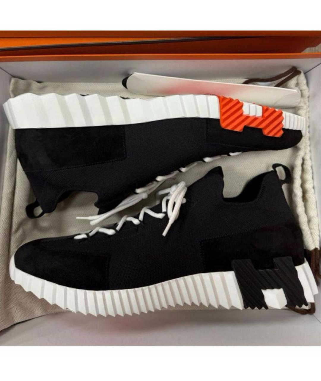 HERMES Черные текстильные низкие кроссовки / кеды, фото 3