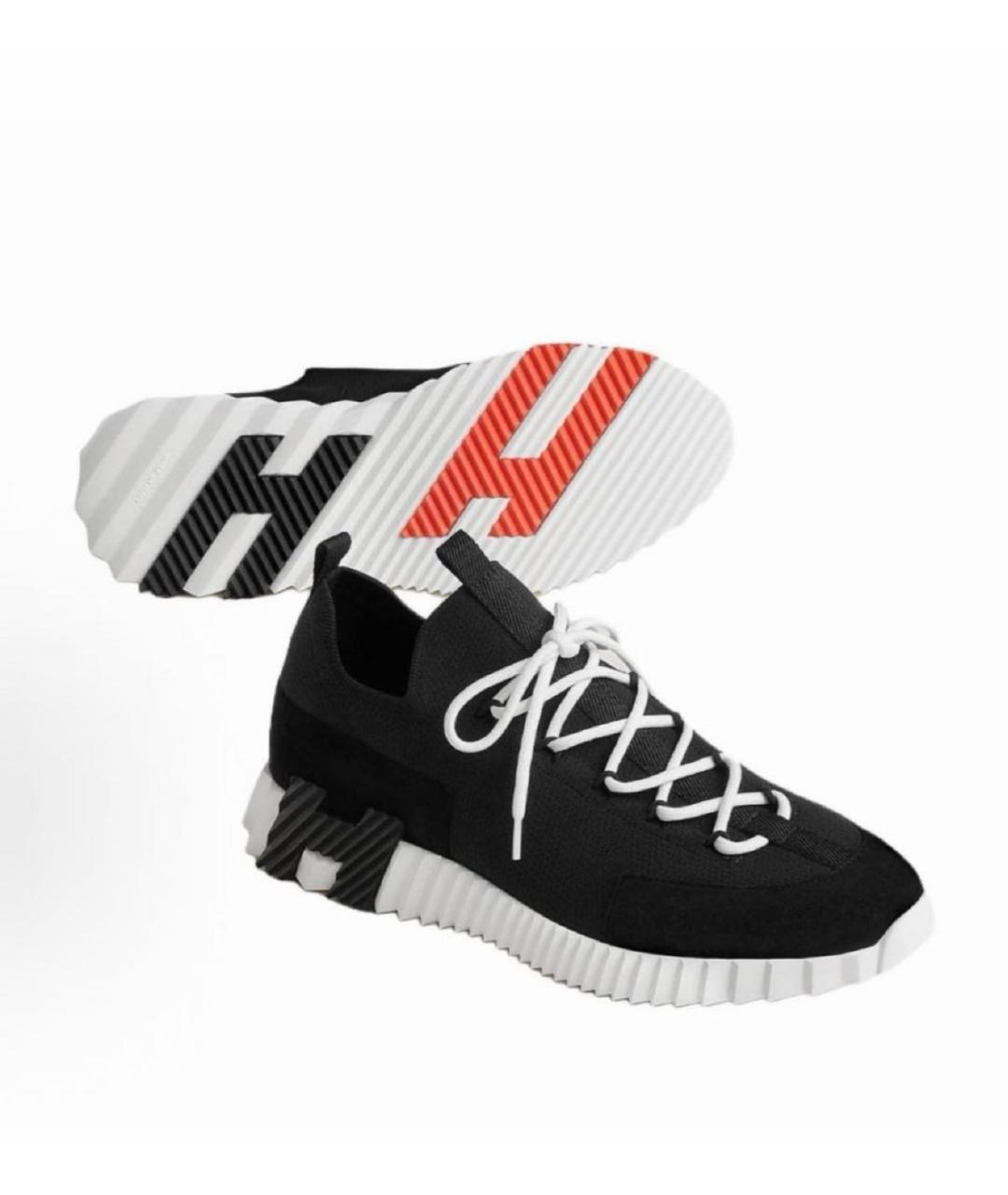 HERMES Черные текстильные низкие кроссовки / кеды, фото 2