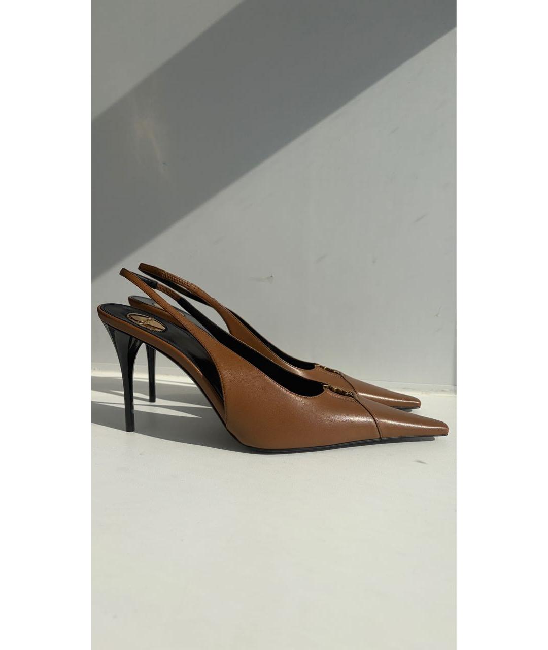 SAINT LAURENT Коричневые кожаные туфли, фото 5