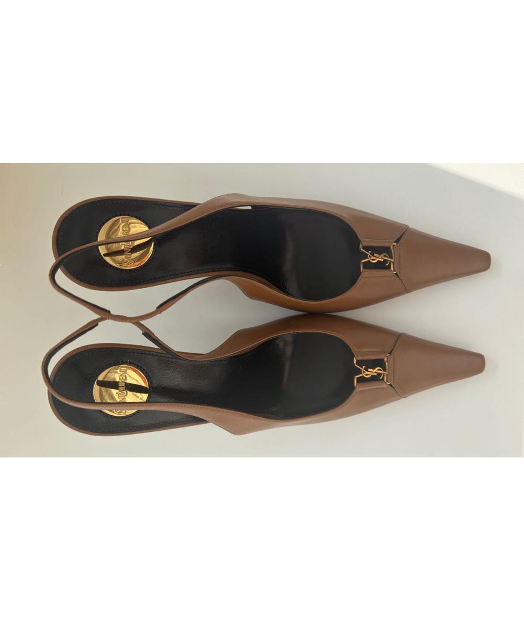 SAINT LAURENT Коричневые кожаные туфли, фото 2