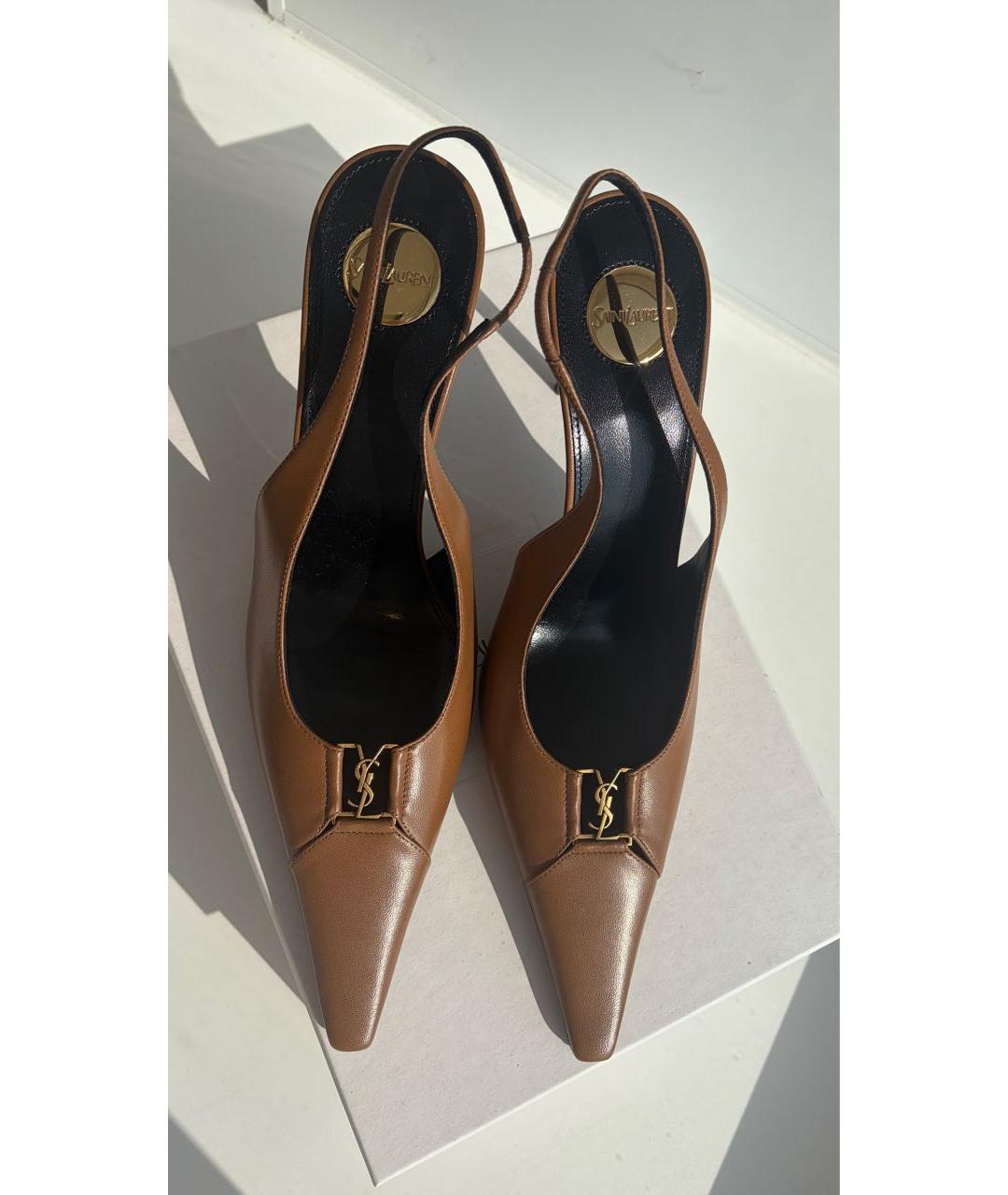 SAINT LAURENT Коричневые кожаные туфли, фото 3