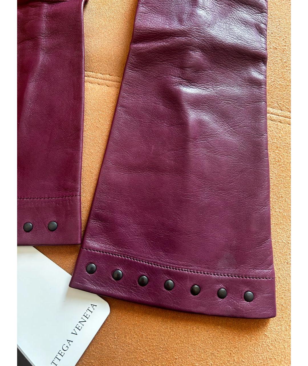 BOTTEGA VENETA Фиолетовые кожаные перчатки, фото 3