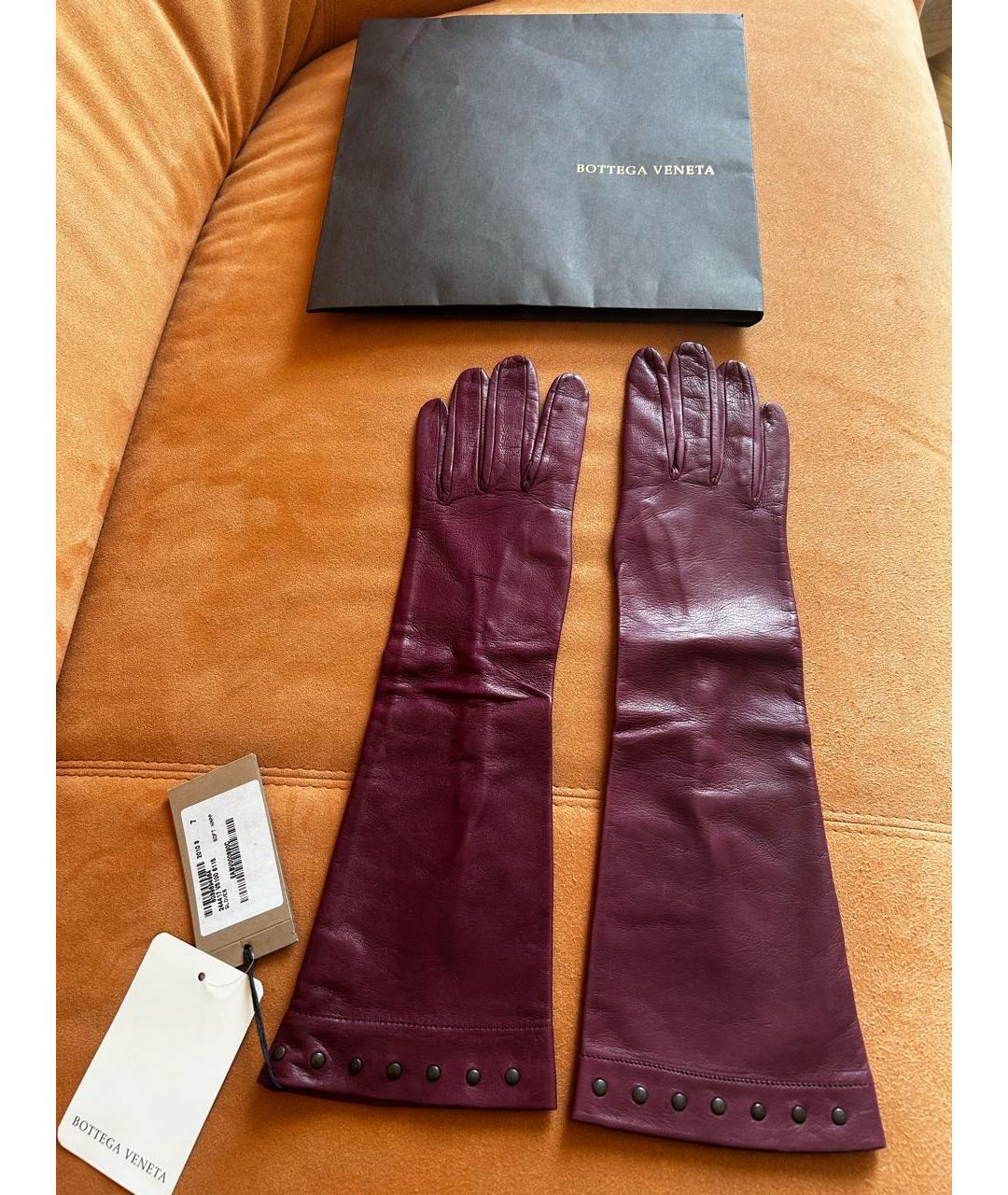 BOTTEGA VENETA Фиолетовые кожаные перчатки, фото 7
