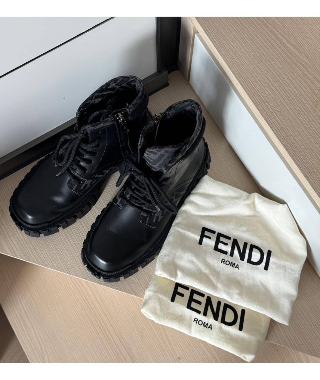 FENDI Черные кожаные ботинки, фото 6