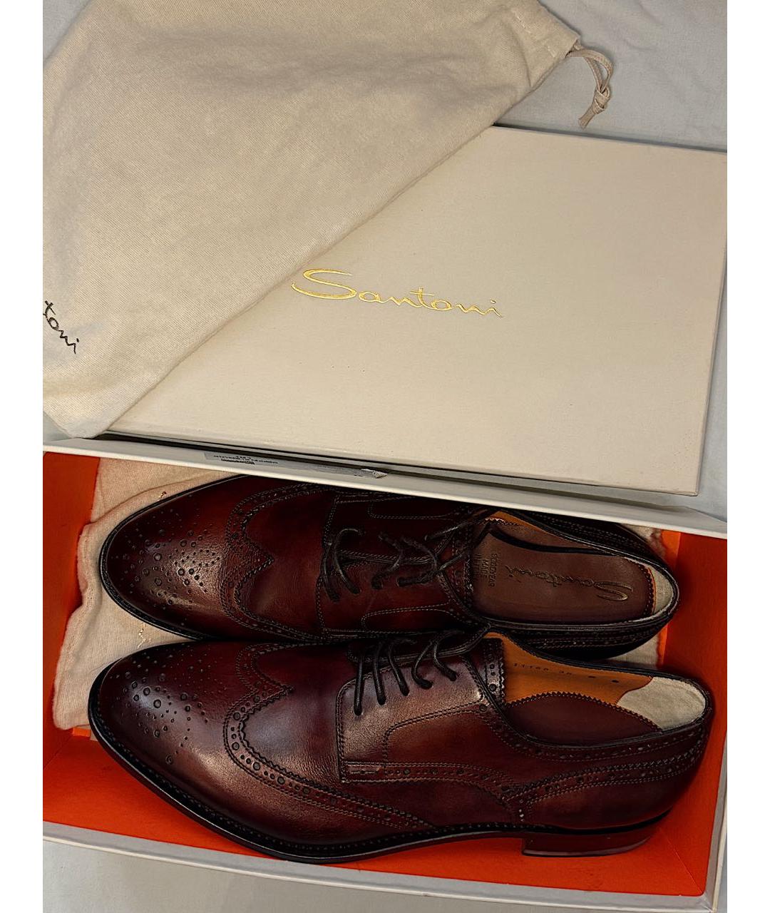 SANTONI Коричневые кожаные туфли, фото 8