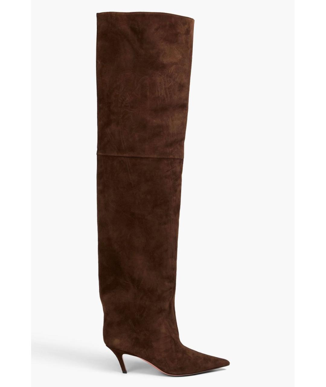 Amina Muaddi Коричневые замшевые ботфорты, фото 4