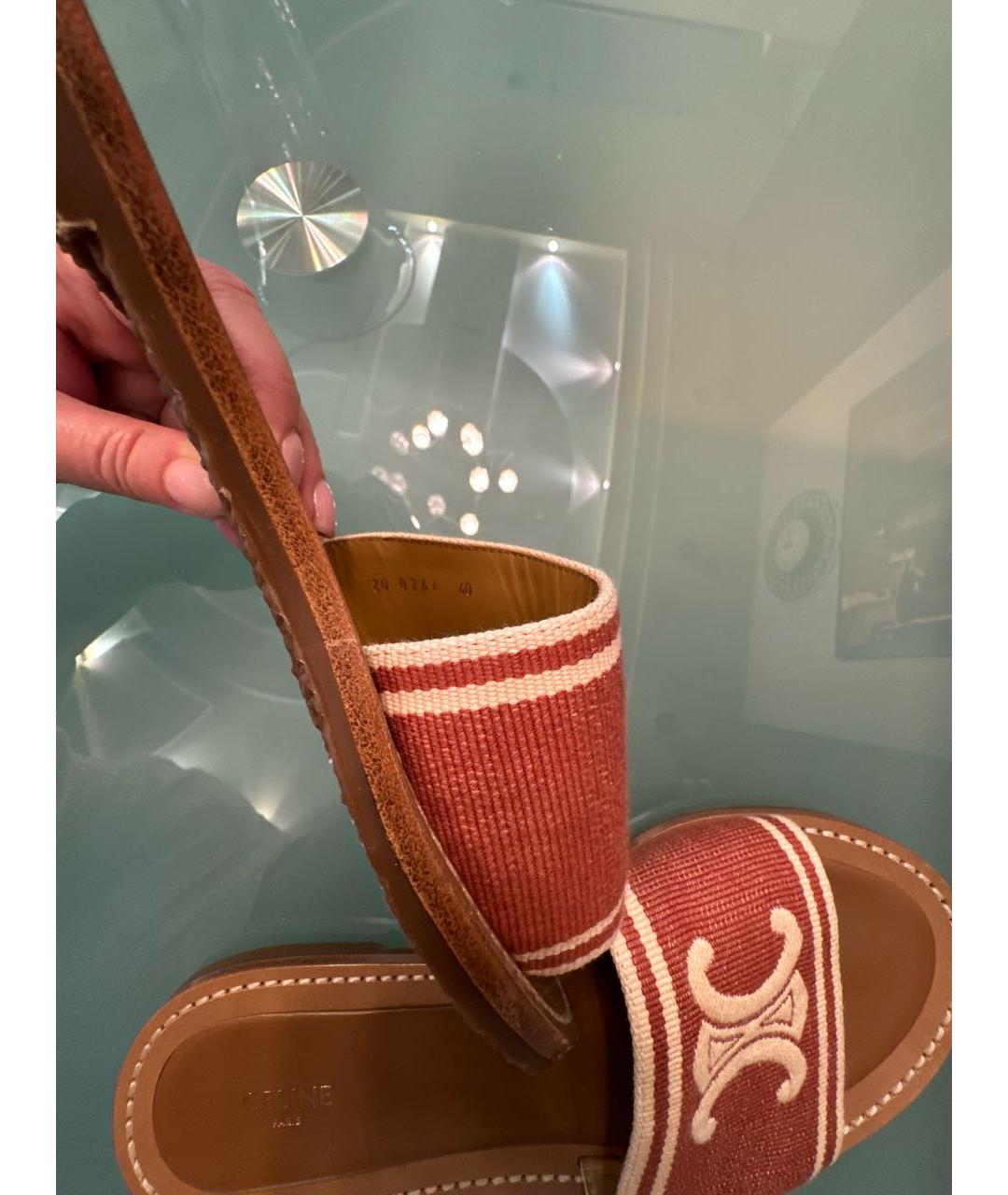 CELINE Коричневые текстильные шлепанцы, фото 5