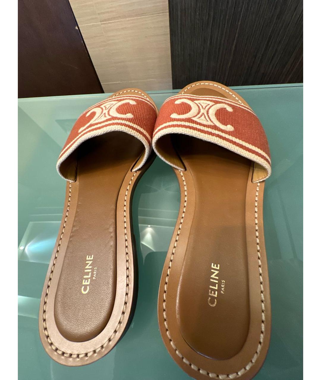 CELINE Коричневые текстильные шлепанцы, фото 3