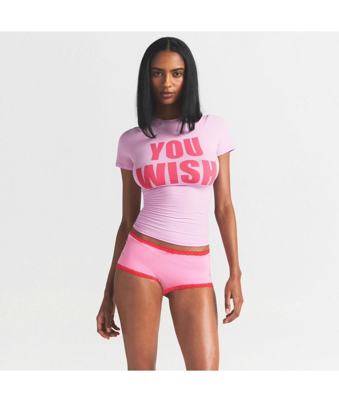 SKIMS Розовая полиамидовая футболка, фото 3