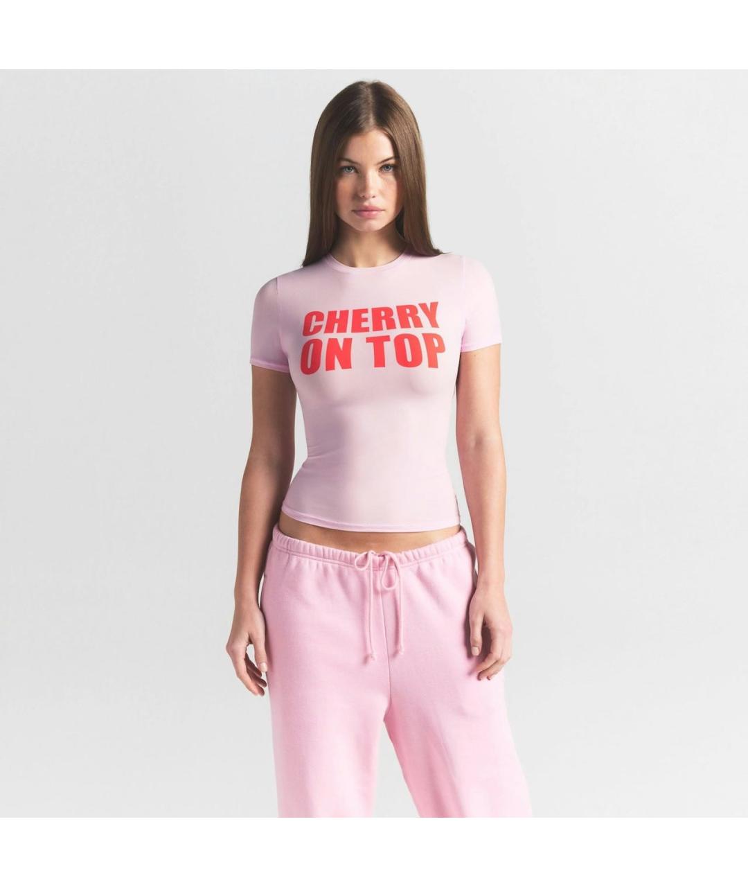 SKIMS Розовая полиамидовая футболка, фото 3