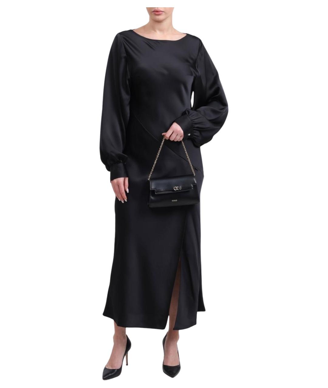 HUGO Черное атласное вечернее платье, фото 1