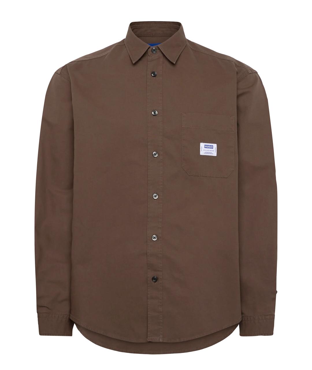 HUGO Коричневая хлопковая кэжуал рубашка, фото 1